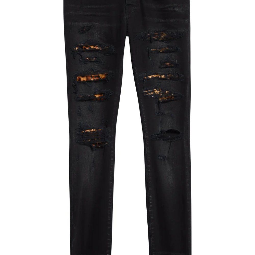 AMIRI Leopard Thrasher Ripped Skinny Jeans, sz 30 Aged Black - Picture 3 of 7
